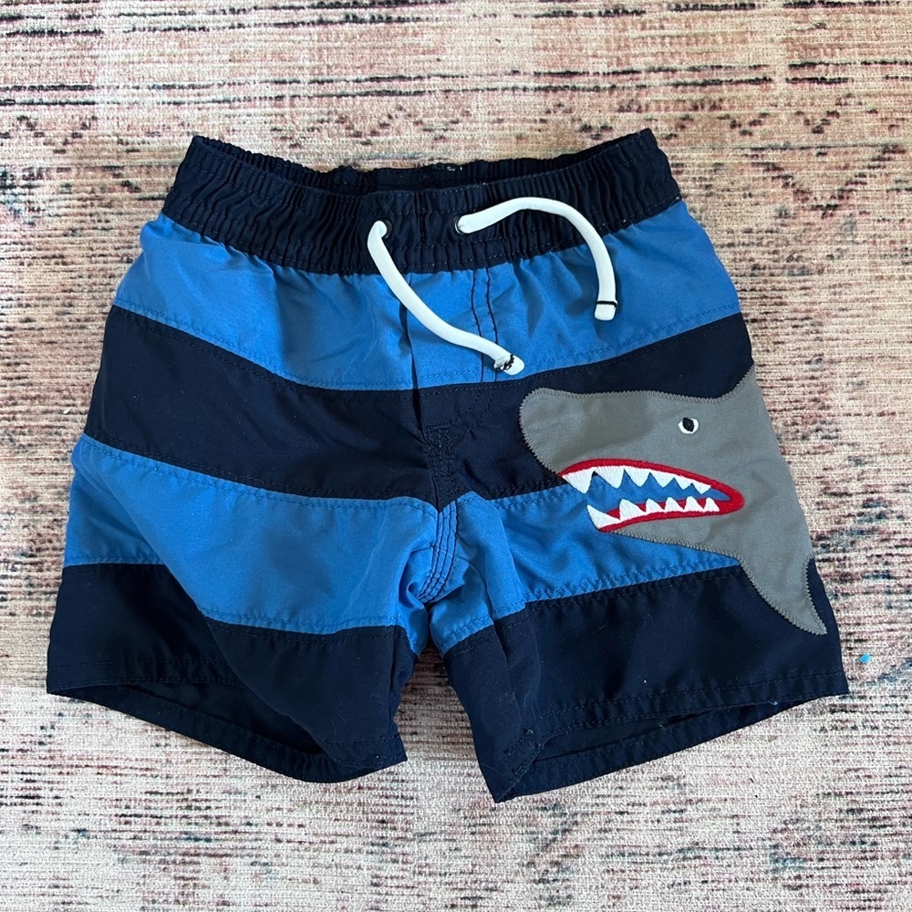 GAP baby Blue and Black Swim Trunks with Shark Design